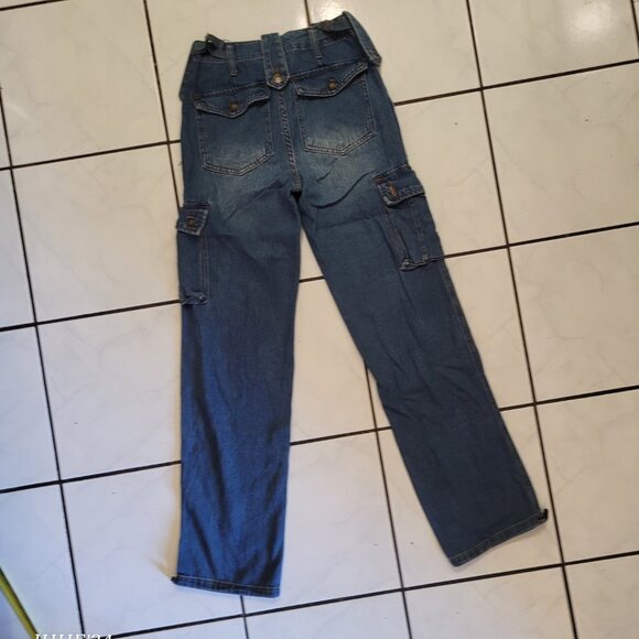 Simple Society Junior Girl Denim Cargo Pants Size 00/23 - Picture 2 of 8